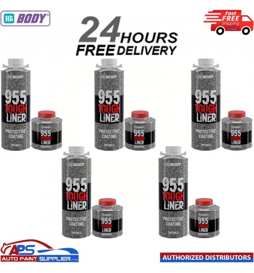5x HB BODY 955 TOUGH BED LINER COATING 1 BOTTLE KIT WITH HARDENER - TINTABLE